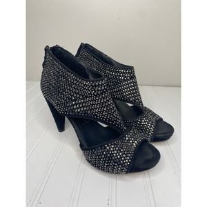 Jeffrey Campbell Ibiza Rally Silver Studded Heels Black Suede Women Size 9.5